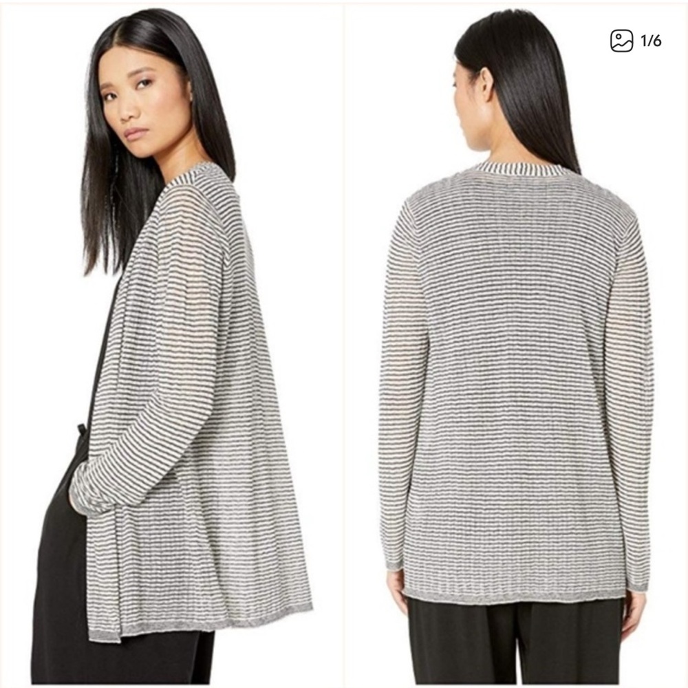Elieen Fisher Organic Linen Crepe Knit Cardigan Medium Petite